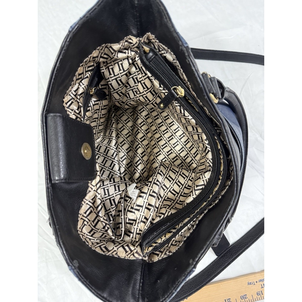 Tignanello Leather Purse Handbag Over Shoulder Navy‎ Blue and Black Gold Accents - Picture 9 of 16
